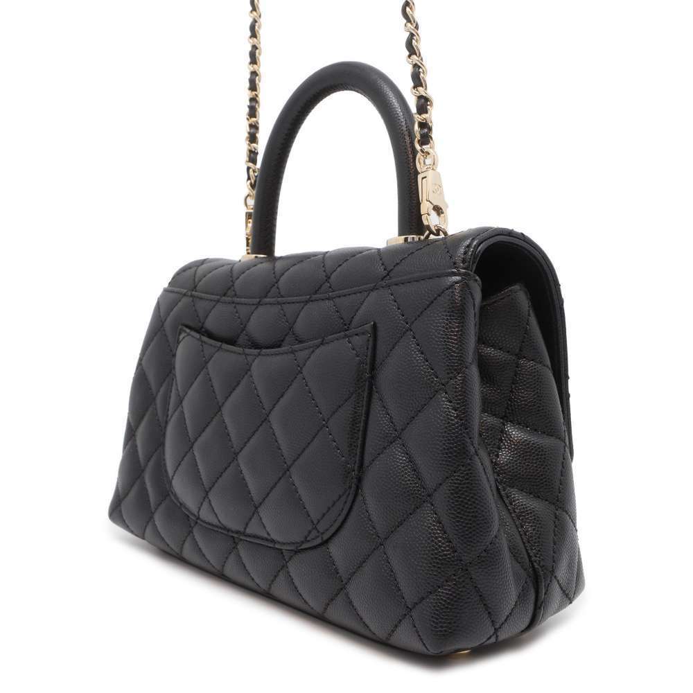 Chanel Handle Bag Caviar Shoulder Skin Matelasse Coco Black Mini